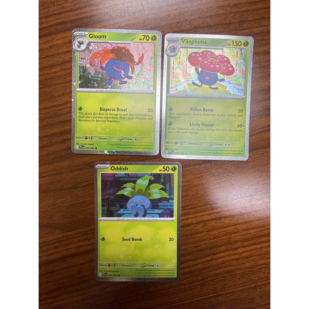 Pokemon 151 Oddish Gloom Vileplume Holo Rare Evolution Set 001 002 003/165